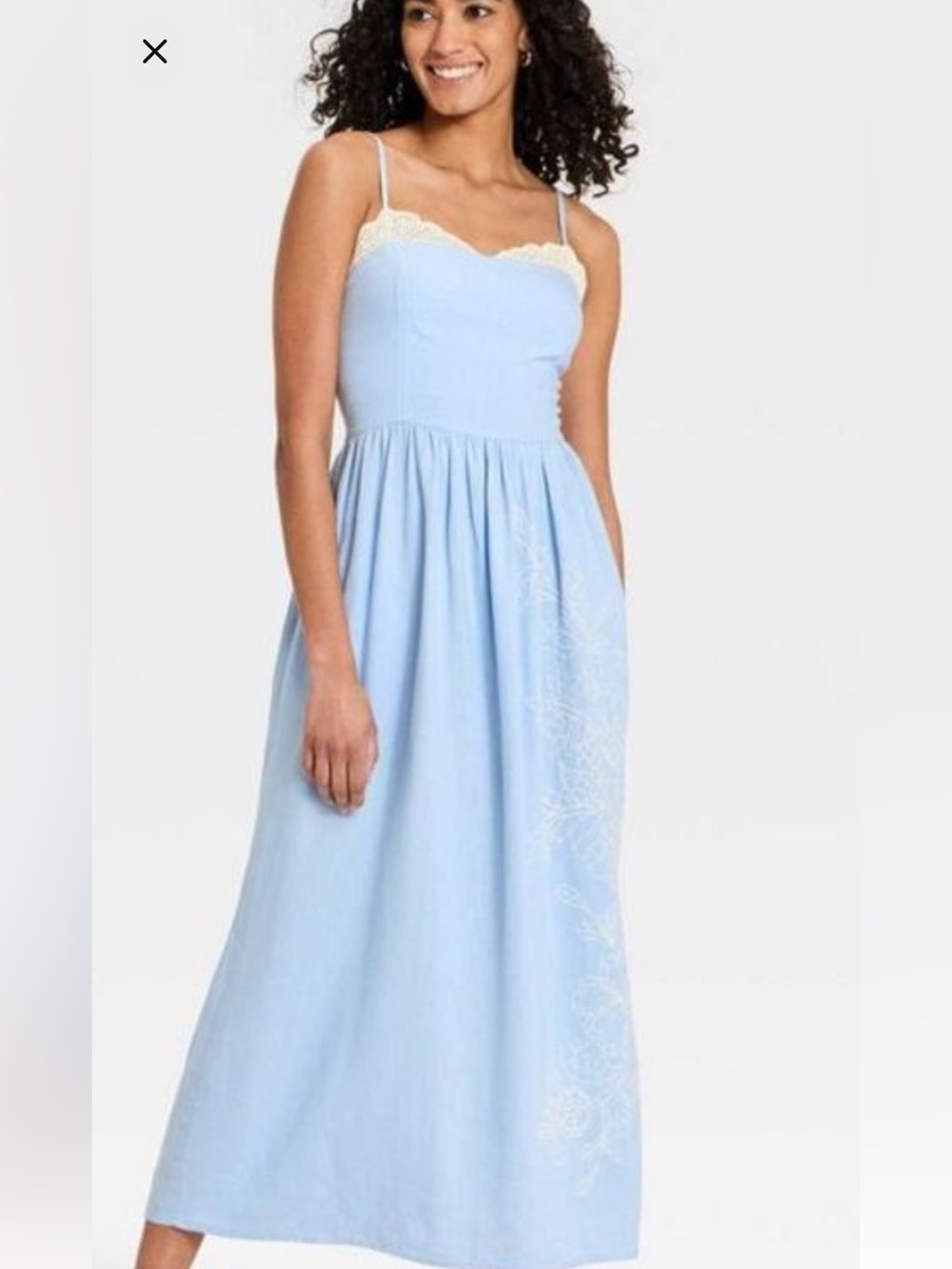 Universal Thread NWT M LIGHT Blue Linen blend embroidered crochet midi Dress